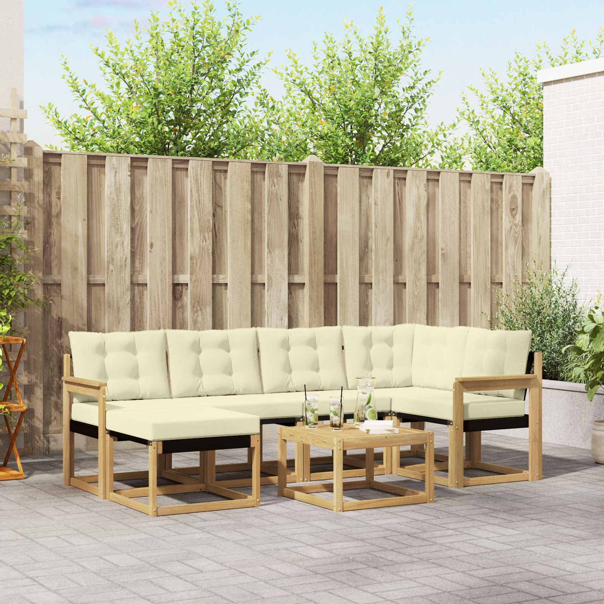 Buiten bankenset met kussen 7 pcs Wit en crèmekleurig is nu te koop bij PeponiXL, paradijselijk wonen!