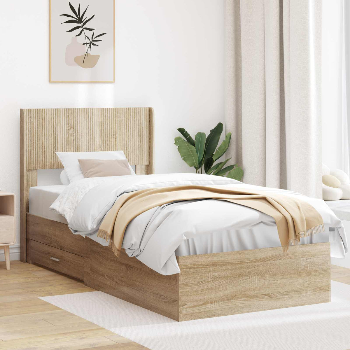 Bedframe met opbergruimte en hoofdbord Sonoma Eiken 90 x 190 cm is nu te koop bij PeponiXL, paradijselijk wonen!