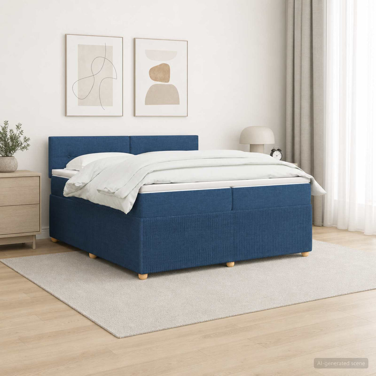 Boxspringbed met matras met hoofdeinde Blauw 200 x 200 cm Stof is nu te koop bij PeponiXL, paradijselijk wonen!