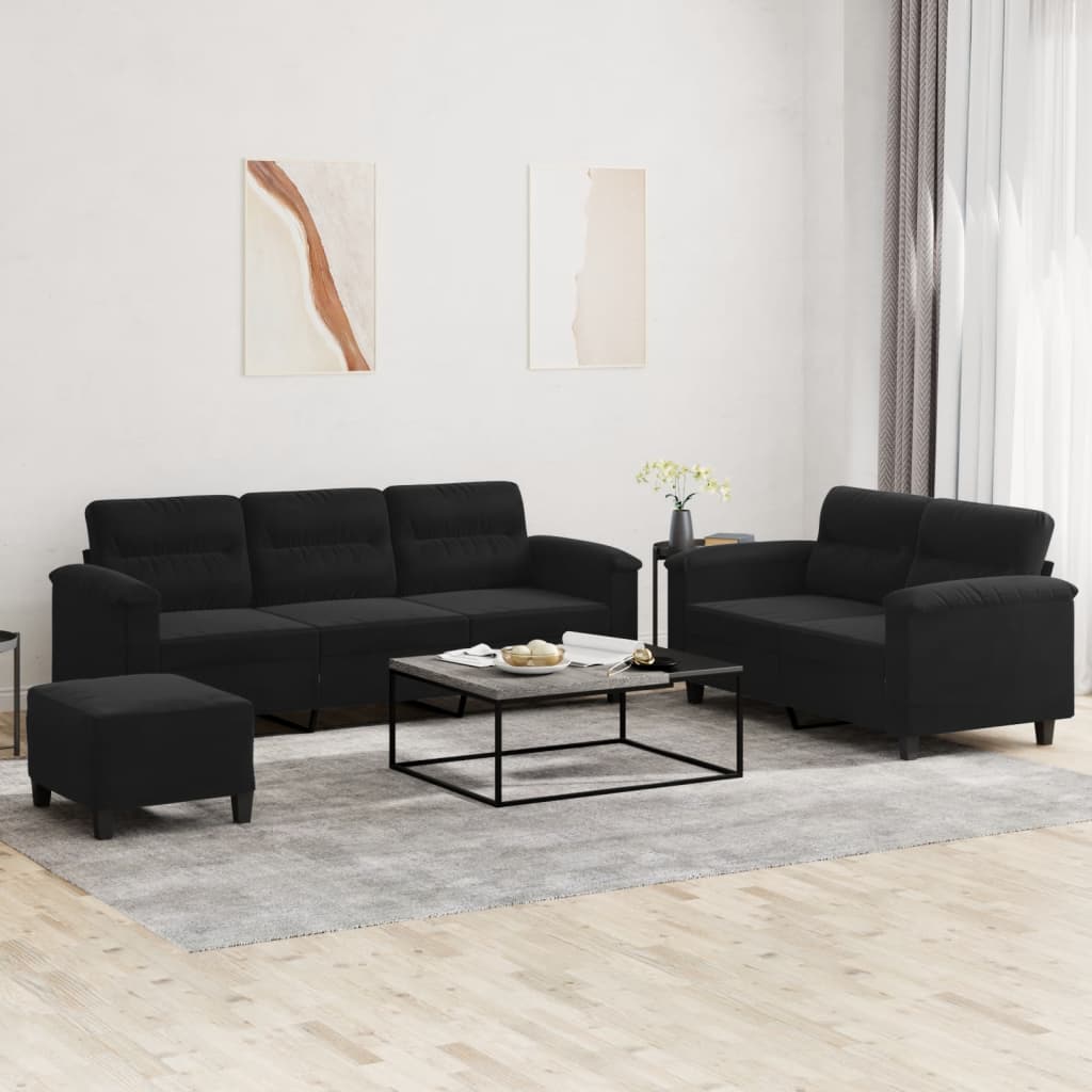3-delige Loungeset met kussens microvezelstof zwart is nu te koop bij PeponiXL, paradijselijk wonen!