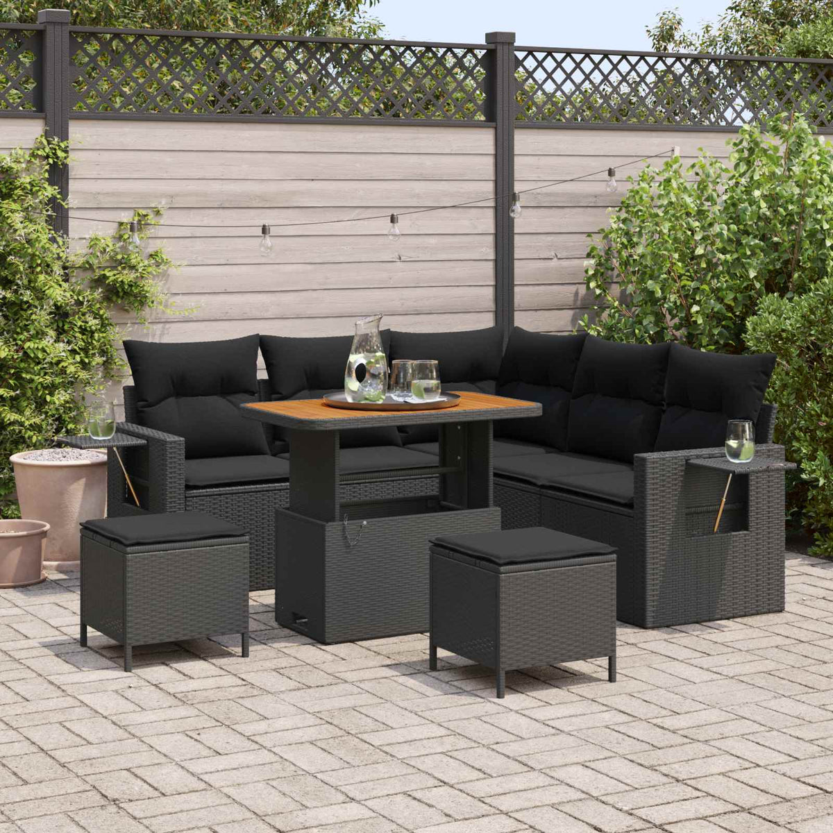 Tuinbankenset met kussen 9 pcs Zwart poly rattan is nu te koop bij PeponiXL, paradijselijk wonen!