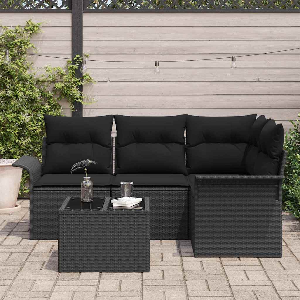 Tuin Sofa Set met opslag 5 pcs Zwart poly rattan is nu te koop bij PeponiXL, paradijselijk wonen!