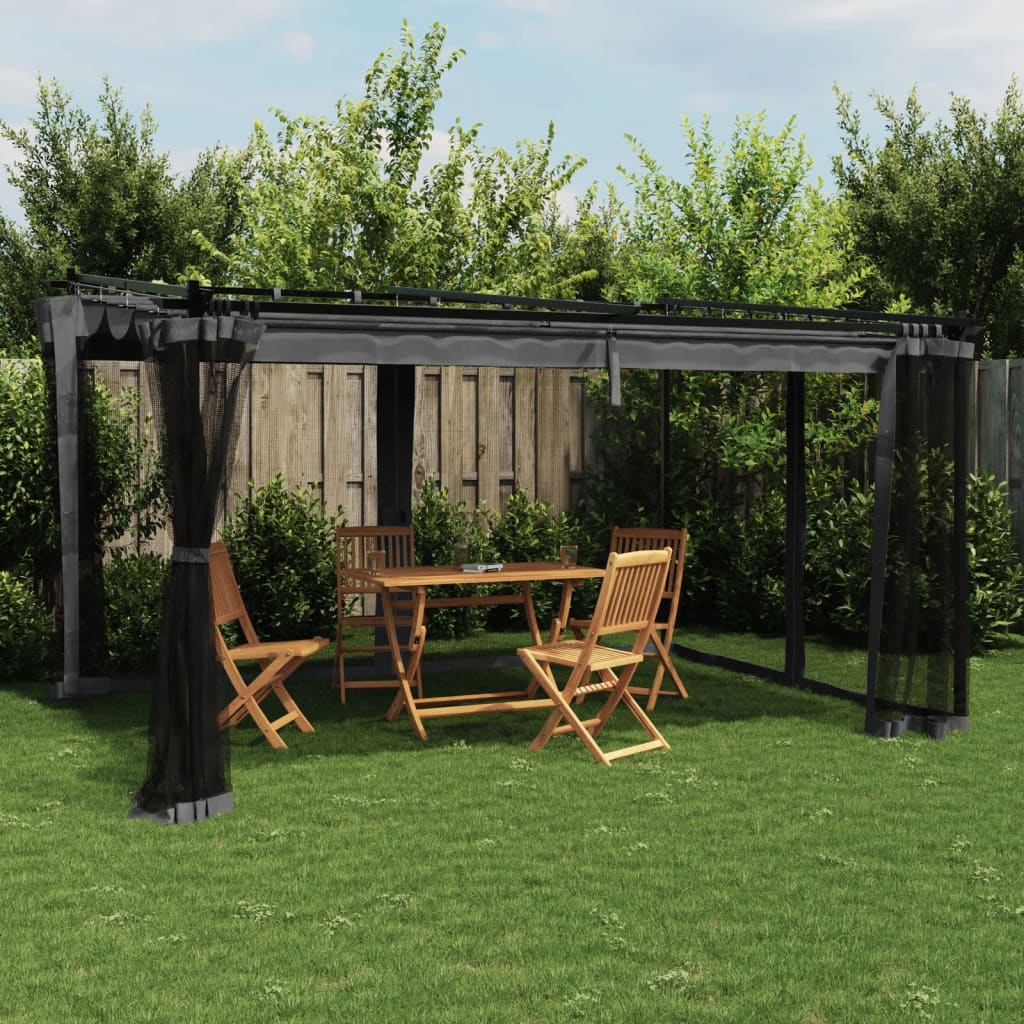 Prieel met zijwanden van gaas 4x3 m staal antracietkleurig is nu te koop bij PeponiXL, paradijselijk wonen!