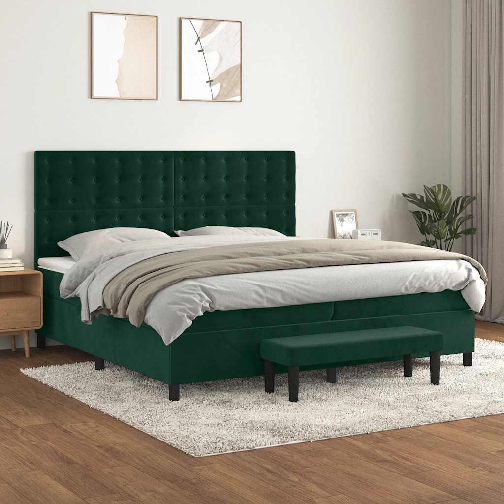 Boxspring met matras fluweel donkergroen 200x200 cm is nu te koop bij PeponiXL, paradijselijk wonen!