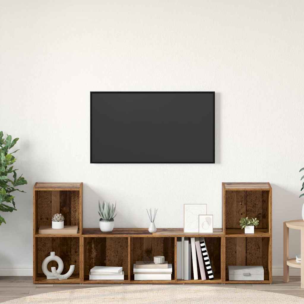 Tv-meubelset Wandgemonteerd 3 pcs Bruin Bewerkt hout is nu te koop bij PeponiXL, paradijselijk wonen!