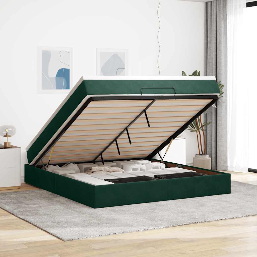 Ottoman bed met matras 160x200cm fluweel donkergroen is nu te koop bij PeponiXL, paradijselijk wonen!