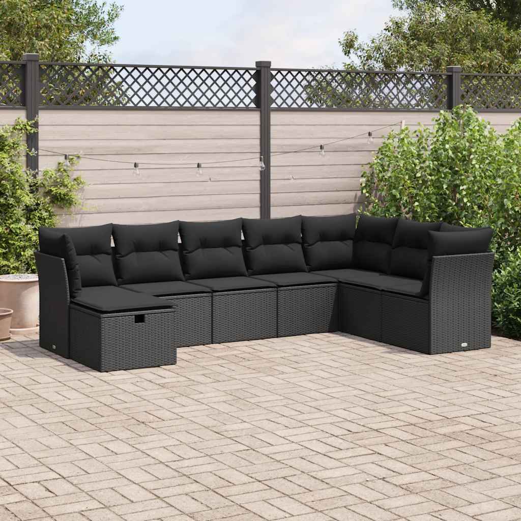 8-delige Loungeset met kussens poly rattan zwart is nu te koop bij PeponiXL, paradijselijk wonen!