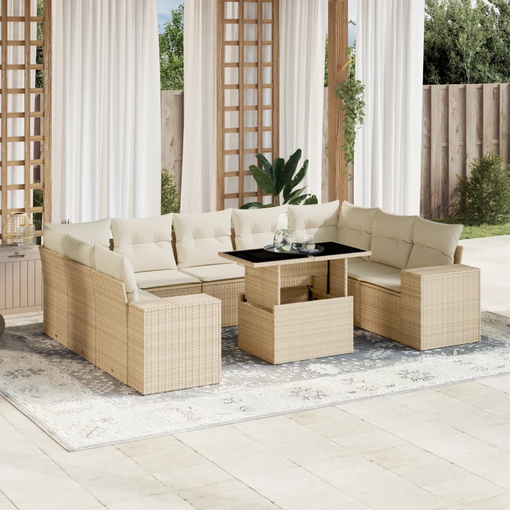 10-delige Loungeset met kussens poly rattan beige is nu te koop bij PeponiXL, paradijselijk wonen!