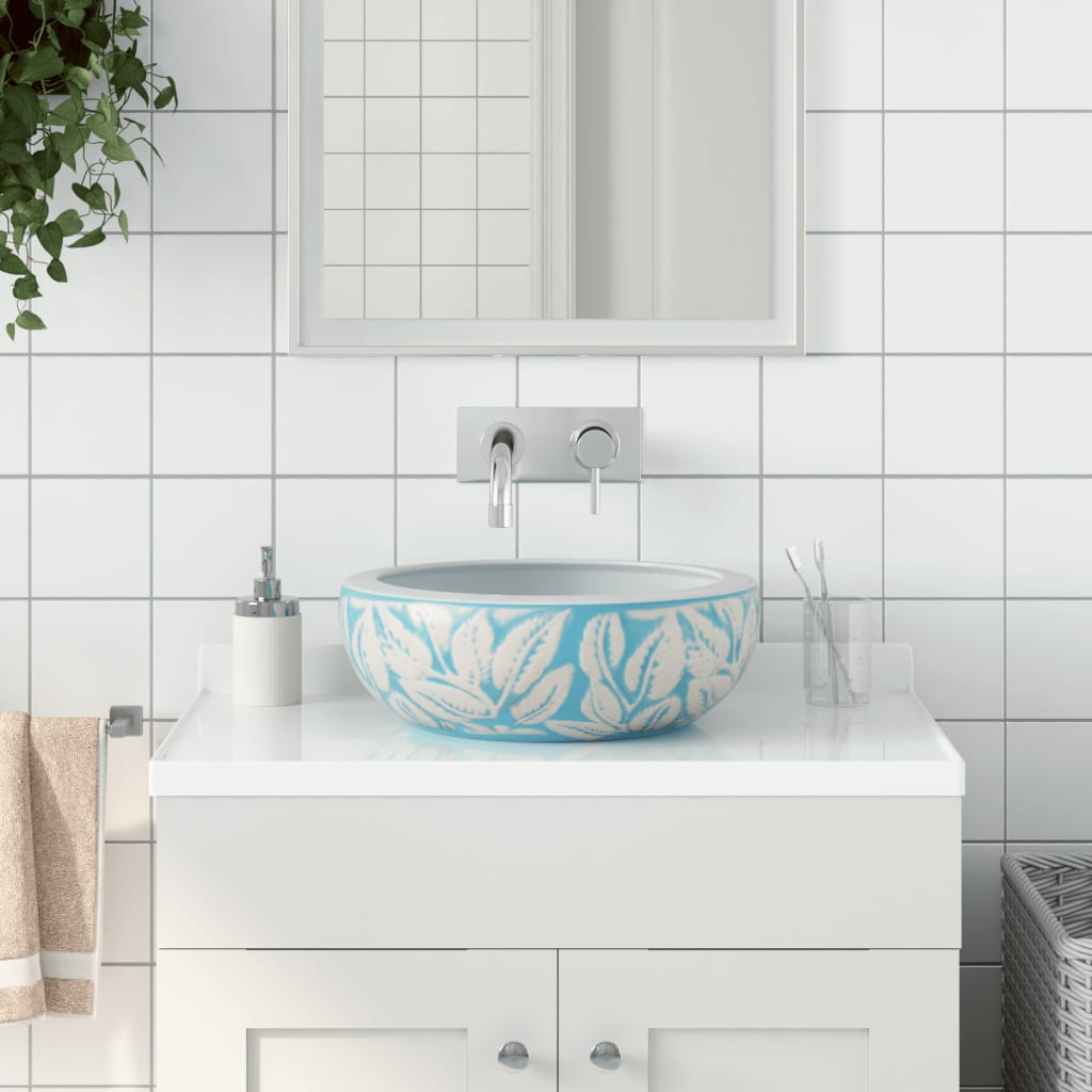 Opzetwasbak rond Φ41x14 cm keramiek wit en blauw is nu te koop bij PeponiXL, paradijselijk wonen!