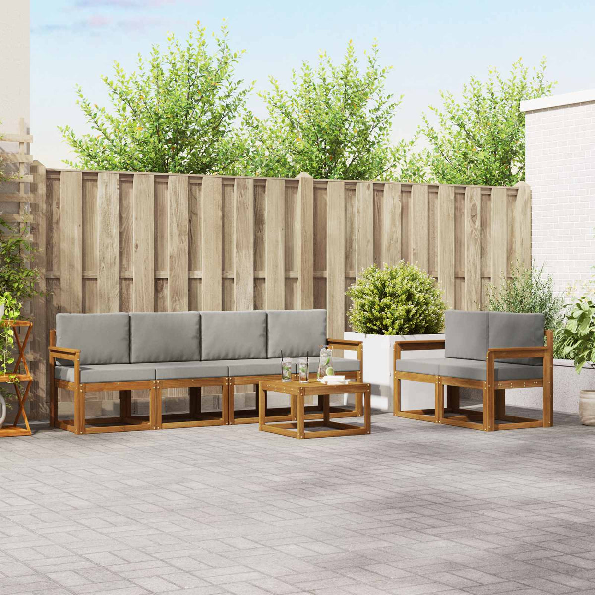 Buiten bankenset met kussen 7 pcs Natuurlijk en Lichtgrijs is nu te koop bij PeponiXL, paradijselijk wonen!