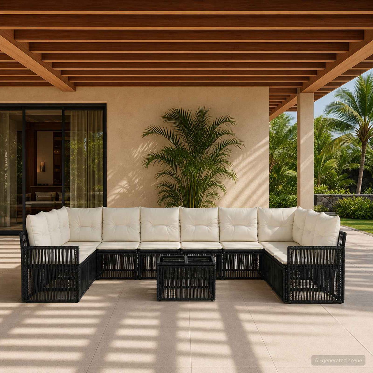 Tuinbankenset 11 pcs Zwart en Cream Wit poly rattan is nu te koop bij PeponiXL, paradijselijk wonen!