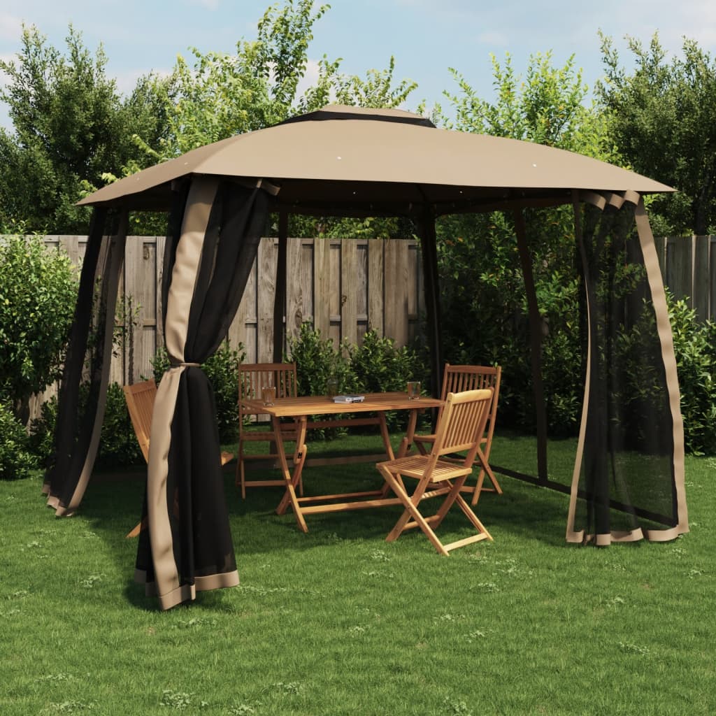 Prieel zijwanden van gaas en dubbel dak 2,93x2,93 m staal taupe is nu te koop bij PeponiXL, paradijselijk wonen!