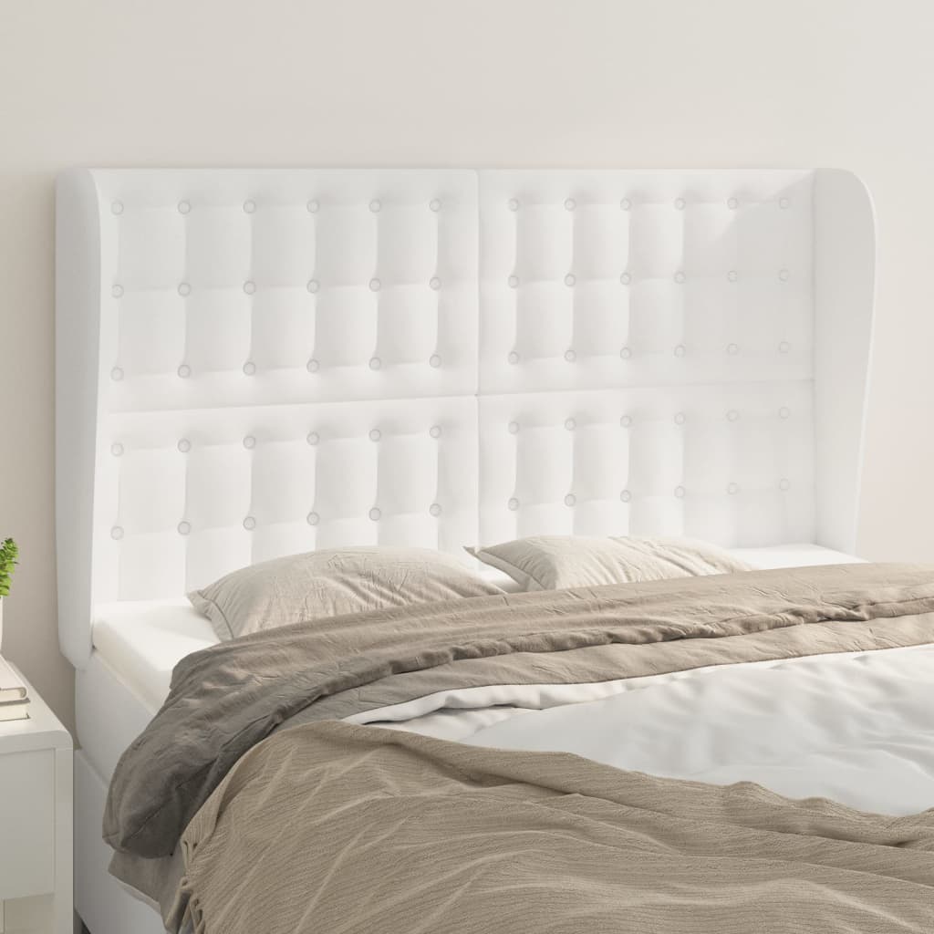 Hoofdbord met randen 147x23x118/128 cm kunstleer wit is nu te koop bij PeponiXL, paradijselijk wonen!