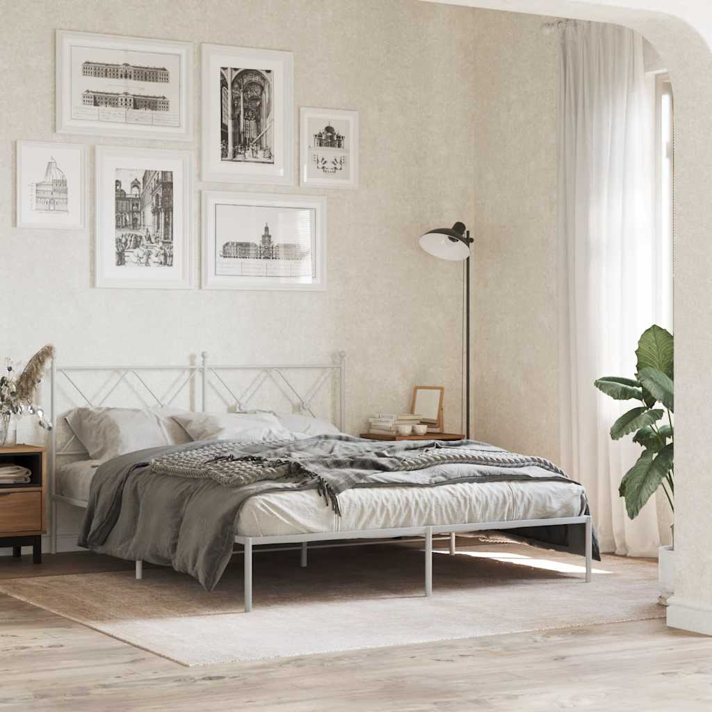 Bedframe met hoofdbord metaal wit 150x200 cm is nu te koop bij PeponiXL, paradijselijk wonen!