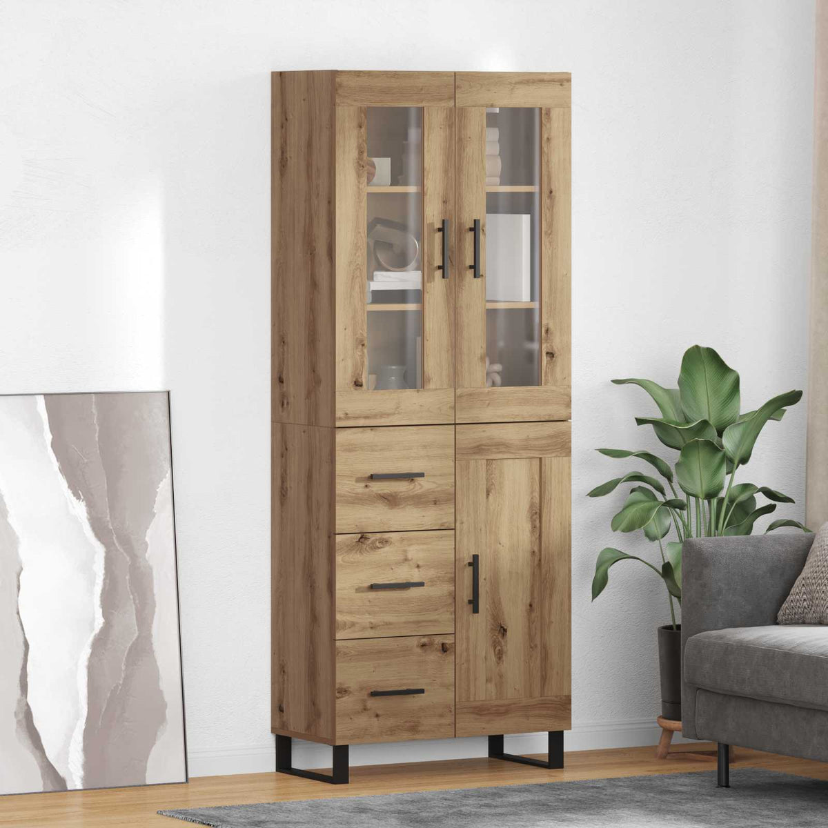 Hoge kast met lade 2 pcs Artisan Eiken Bewerkt hout is nu te koop bij PeponiXL, paradijselijk wonen!