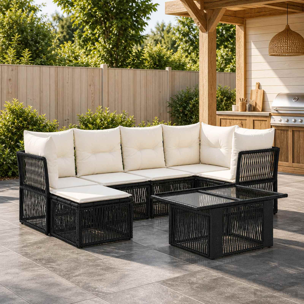 Tuinbankenset 7 st Zwart poly rattan is nu te koop bij PeponiXL, paradijselijk wonen!