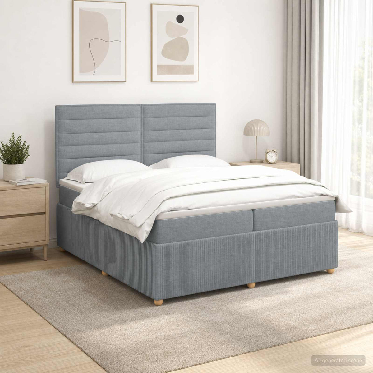 LED Boxspring Bed met Matras Lichtgrijs 200 x 200 cm Stof is nu te koop bij PeponiXL, paradijselijk wonen!