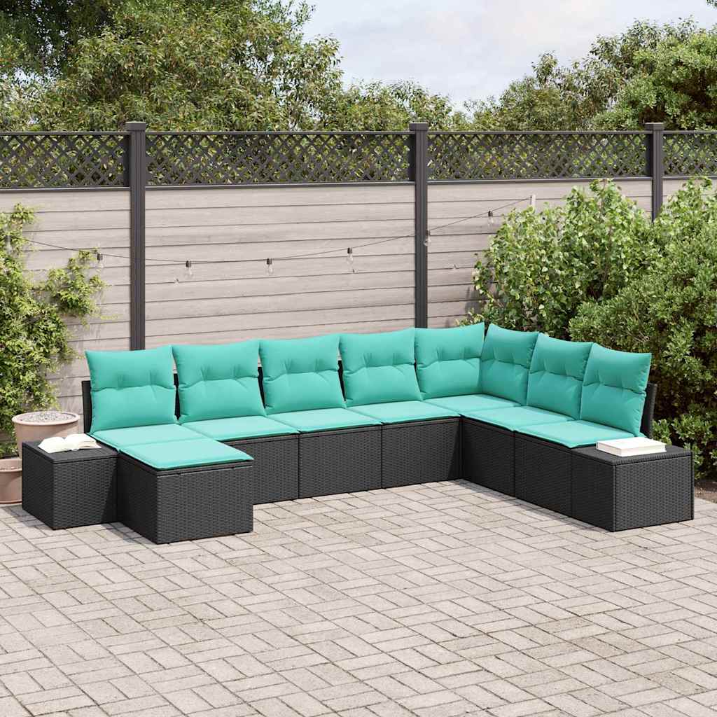 Tuin Sofa Set 8 st Zwart en Turquoise poly rattan is nu te koop bij PeponiXL, paradijselijk wonen!