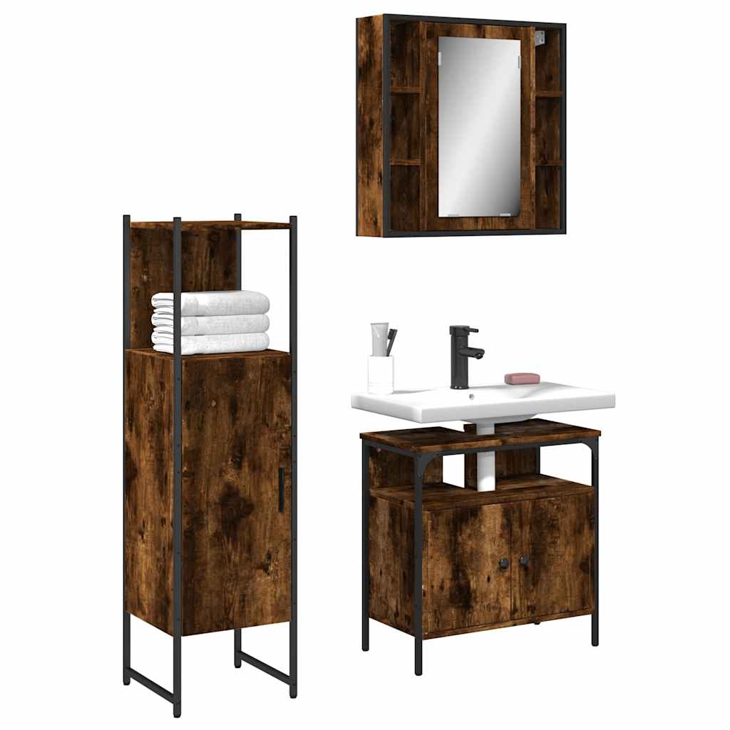 3-delige Badkamermeubelset bewerkt hout gerookt eikenkleurig is nu te koop bij PeponiXL, paradijselijk wonen!