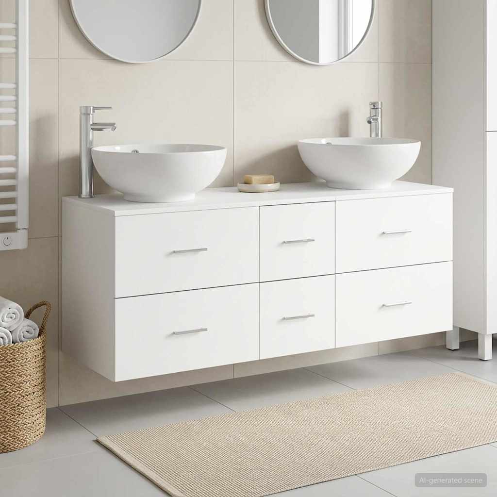 Badkamermeubelset 3 st Wit 49,5 x 44,5 x 65 cm Bewerkt hout is nu te koop bij PeponiXL, paradijselijk wonen!
