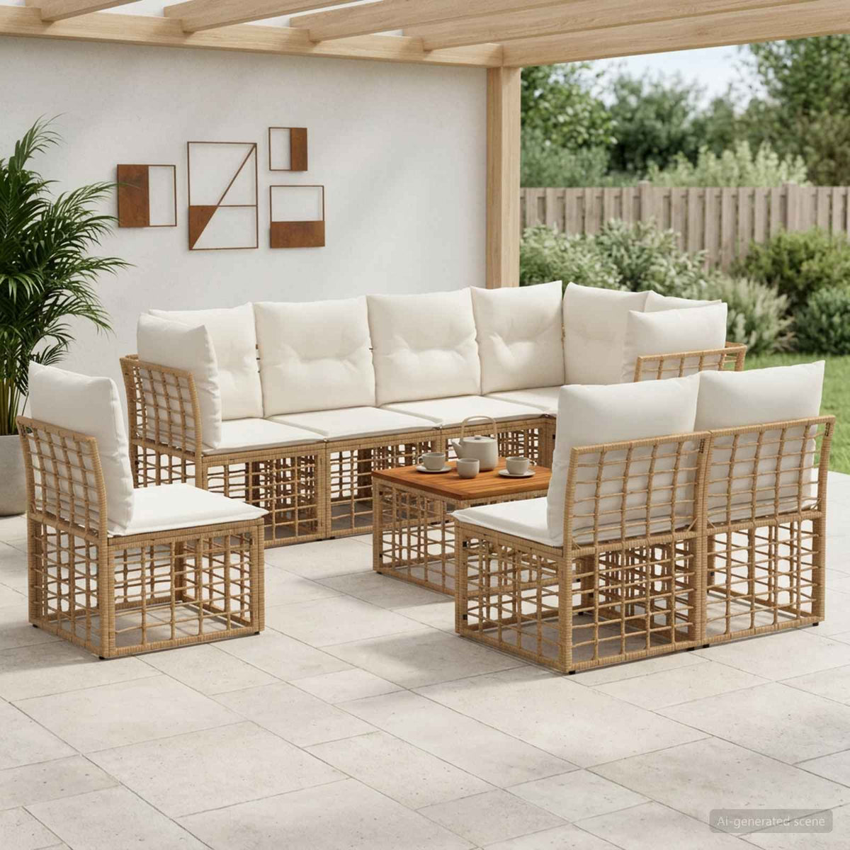 Buiten bankenset 9 pcs Natuurlijk en Crème Wit Polyester is nu te koop bij PeponiXL, paradijselijk wonen!