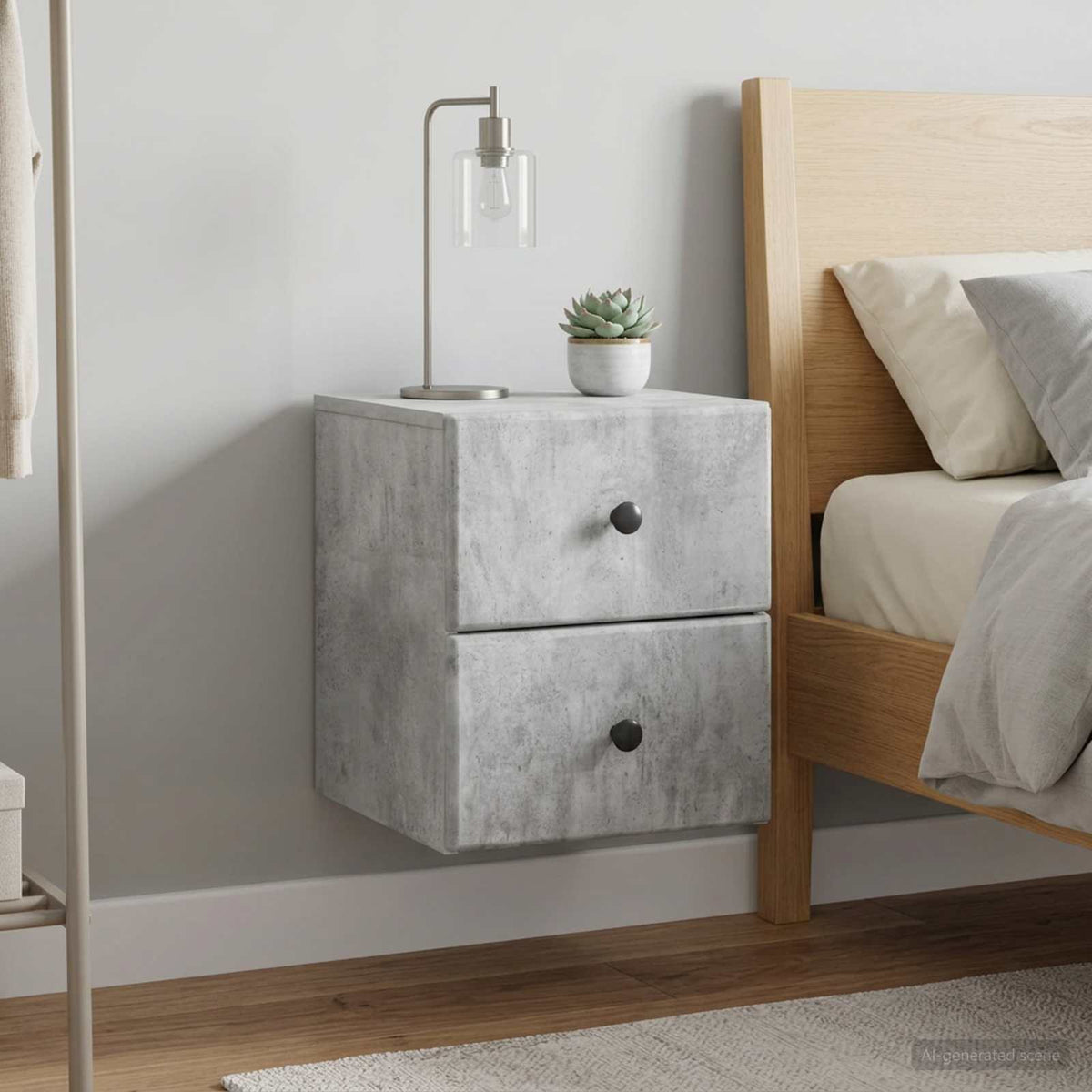Wandbeugel Bedkast met lade 2 pcs Betongrijs 34,5 x 33 x 40 cm is nu te koop bij PeponiXL, paradijselijk wonen!
