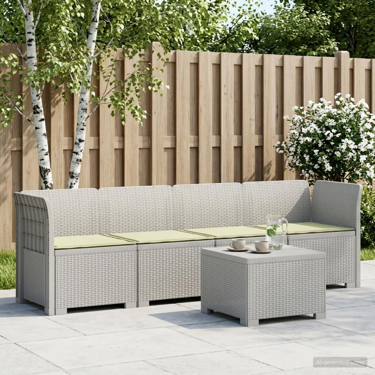 4-Persoons Tuin Sofa met Kussens Rieten Look PP Wit is nu te koop bij PeponiXL, paradijselijk wonen!