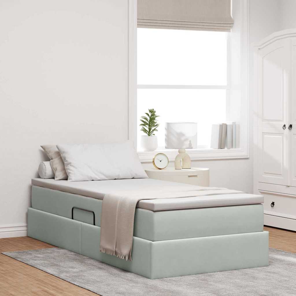 Opbergbed met matras met matras Lichtgrijs 100 x 200 cm Fluweel is nu te koop bij PeponiXL, paradijselijk wonen!