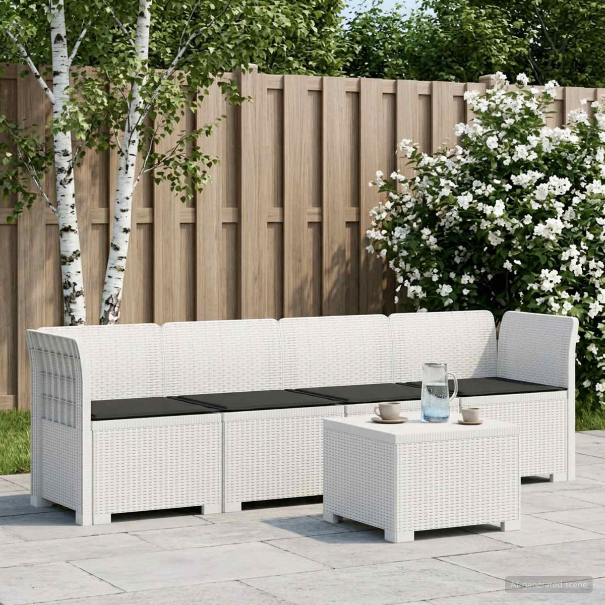 4-Persoons Tuin Sofa met Kussens Rieten Look PP Wit is nu te koop bij PeponiXL, paradijselijk wonen!