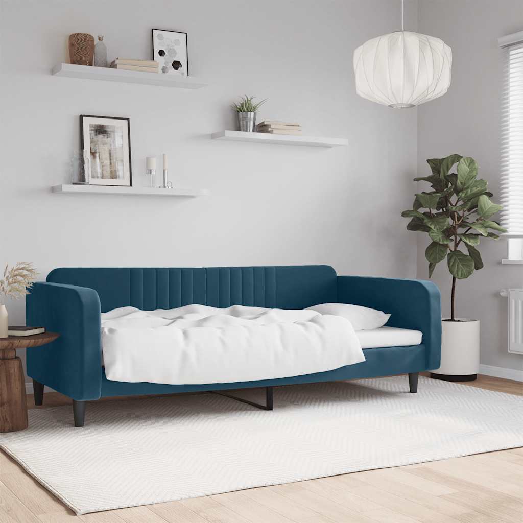 Slaapbank 90x200 cm fluweel blauw is nu te koop bij PeponiXL, paradijselijk wonen!