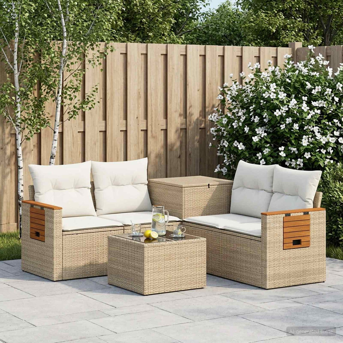 Bankstel 6 st Beige en Crème Wit Poly Rattan en Staal is nu te koop bij PeponiXL, paradijselijk wonen!