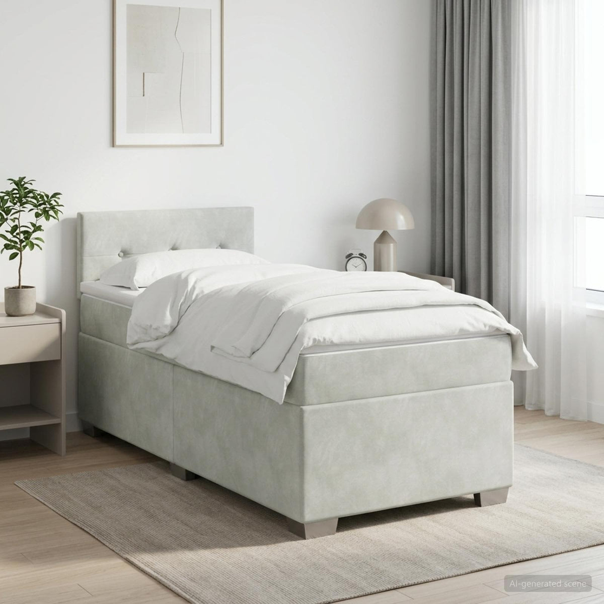 Boxspringbed met matras Lichtgrijs 90 x 190 cm Fluweel is nu te koop bij PeponiXL, paradijselijk wonen!