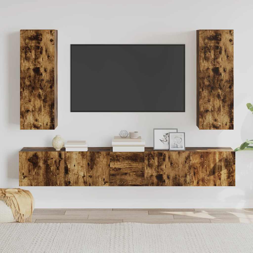 5-delige Tv-meubelset bewerkt hout gerookt eikenkleurig is nu te koop bij PeponiXL, paradijselijk wonen!