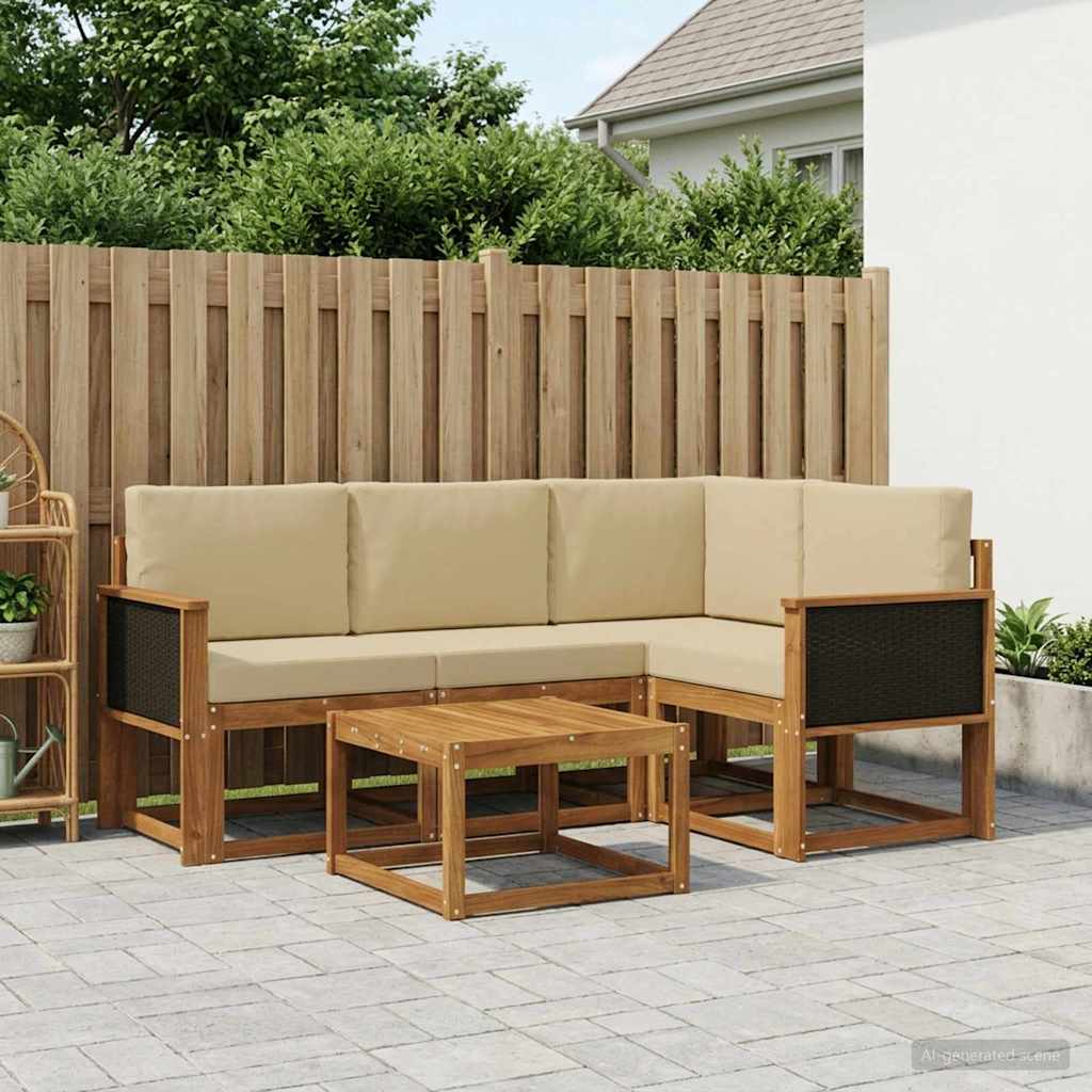 Buiten bankenset met kussen 5 pcs Natuurlijk en Beige Polyester is nu te koop bij PeponiXL, paradijselijk wonen!