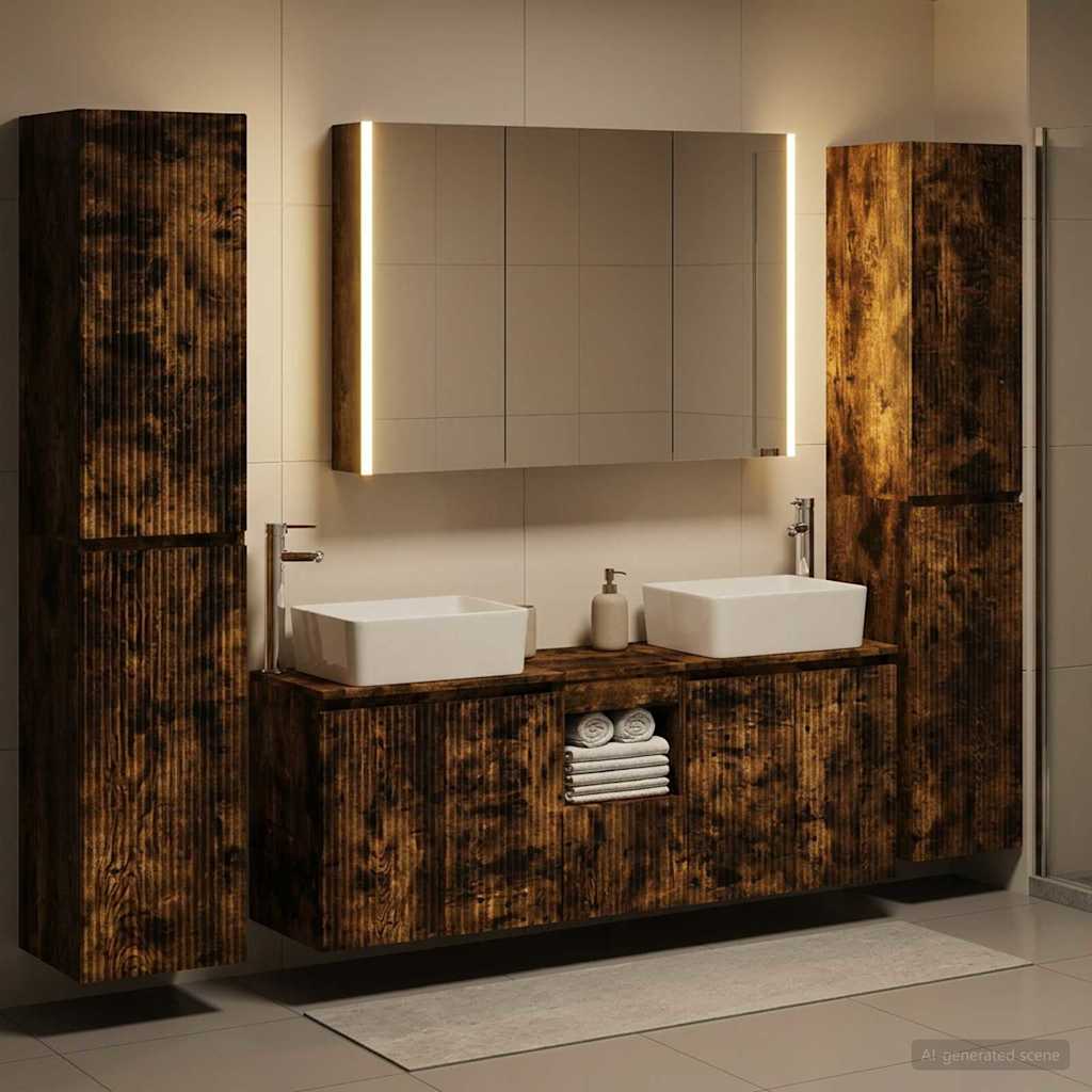 Badkamermeubelset 6 st Gerookt eiken Bewerkt hout en glas is nu te koop bij PeponiXL, paradijselijk wonen!