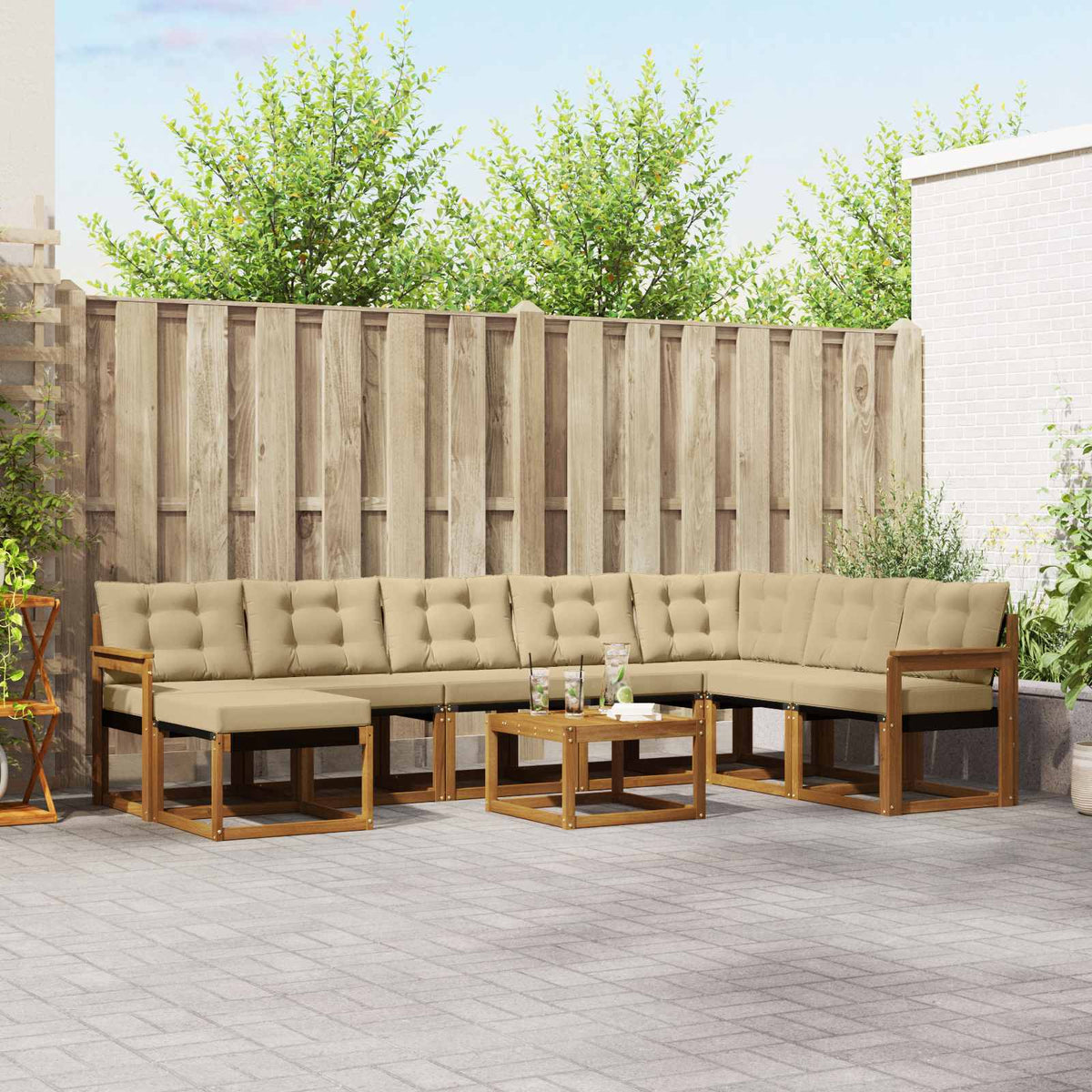 Buiten bankenset met kussen 9 pcs Natuurlijk en Beige is nu te koop bij PeponiXL, paradijselijk wonen!