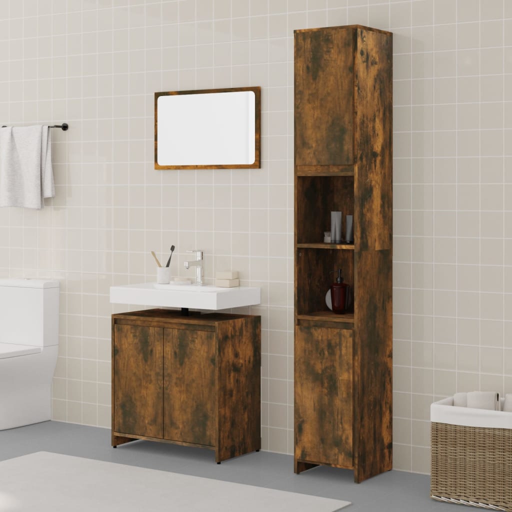 3-delige Badkamermeubelset bewerkt hout gerookt eikenkleurig is nu te koop bij PeponiXL, paradijselijk wonen!