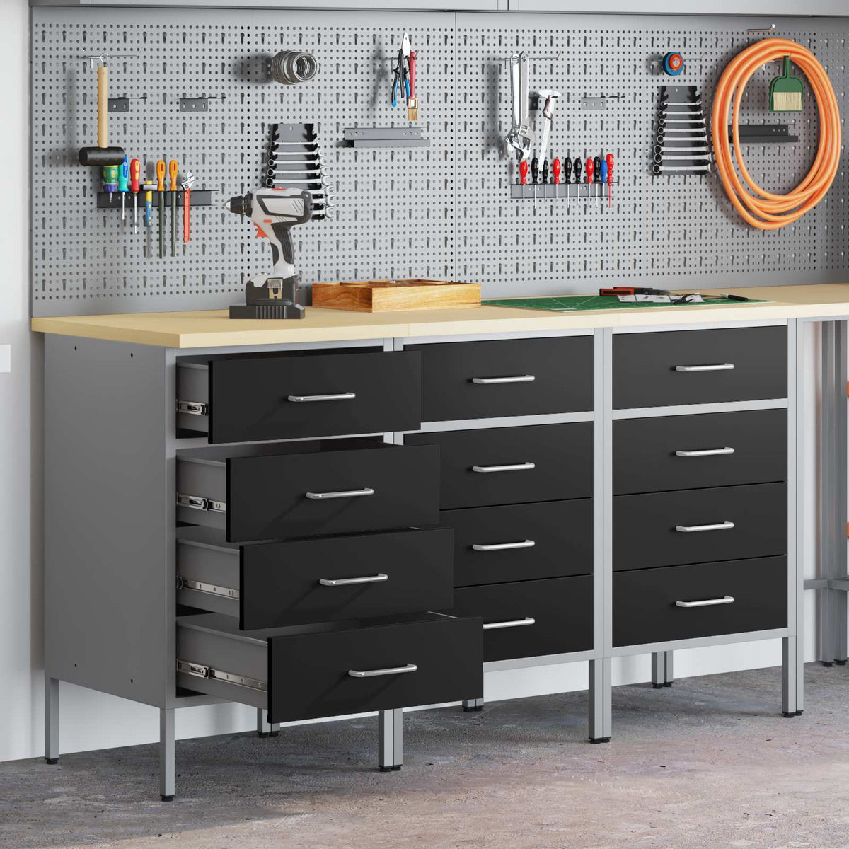 Werk kast met lade 3 pcs Zwart en Grijs 150 x 55 x 85 cm is nu te koop bij PeponiXL, paradijselijk wonen!