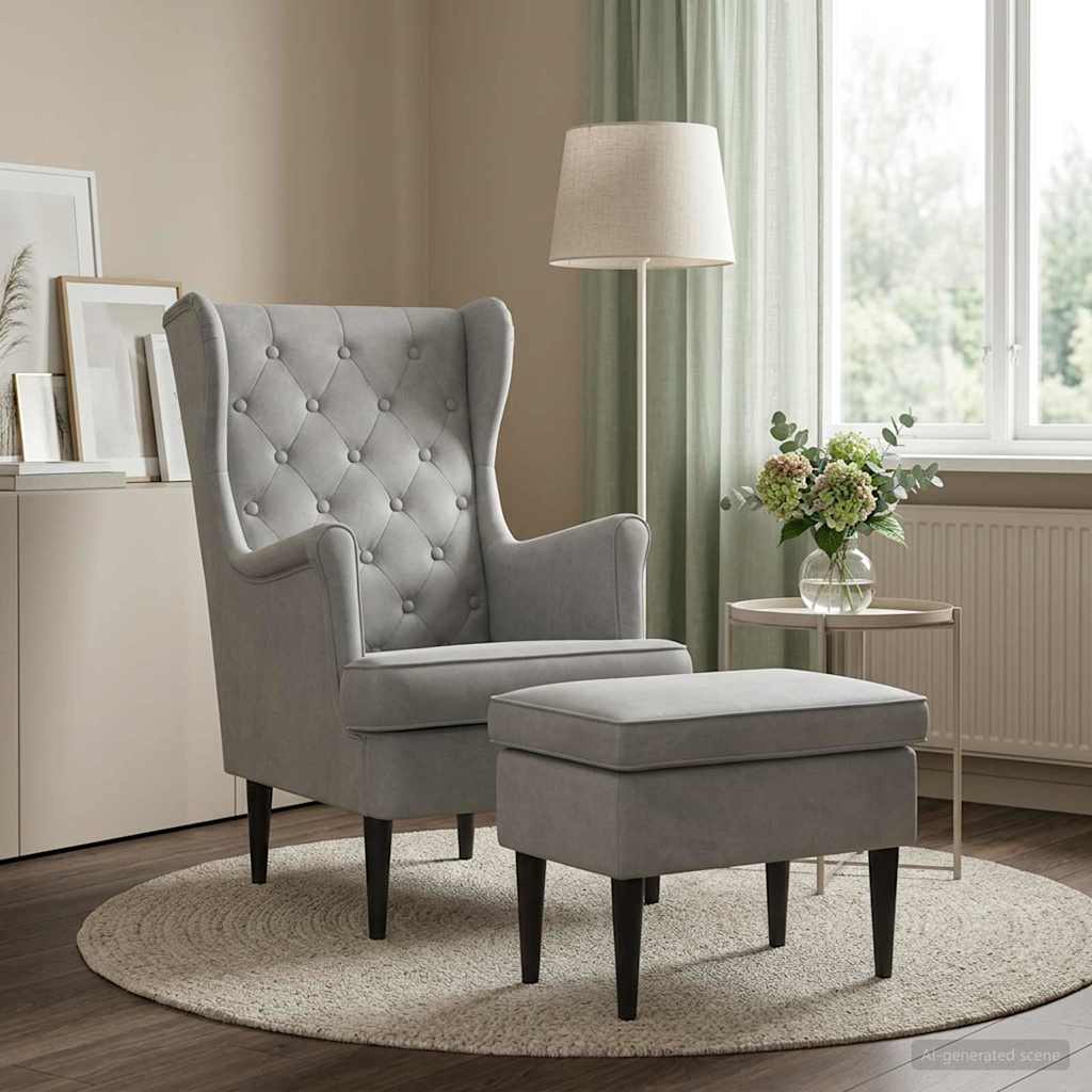 Fauteuil met Voetenbank 2 st Lichtgrijs Fluweel is nu te koop bij PeponiXL, paradijselijk wonen!