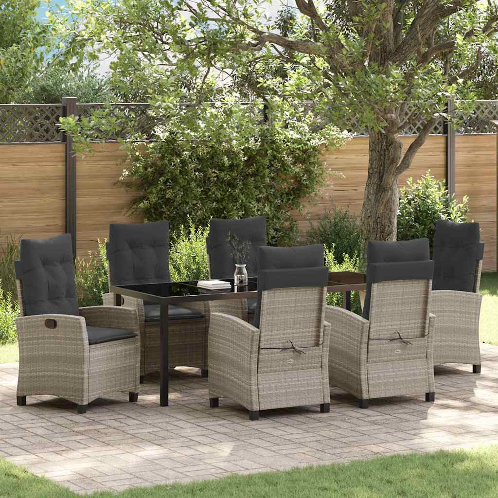 Tuin eettafelset met kussen 7 pcs Lichtgrijs poly rattan is nu te koop bij PeponiXL, paradijselijk wonen!