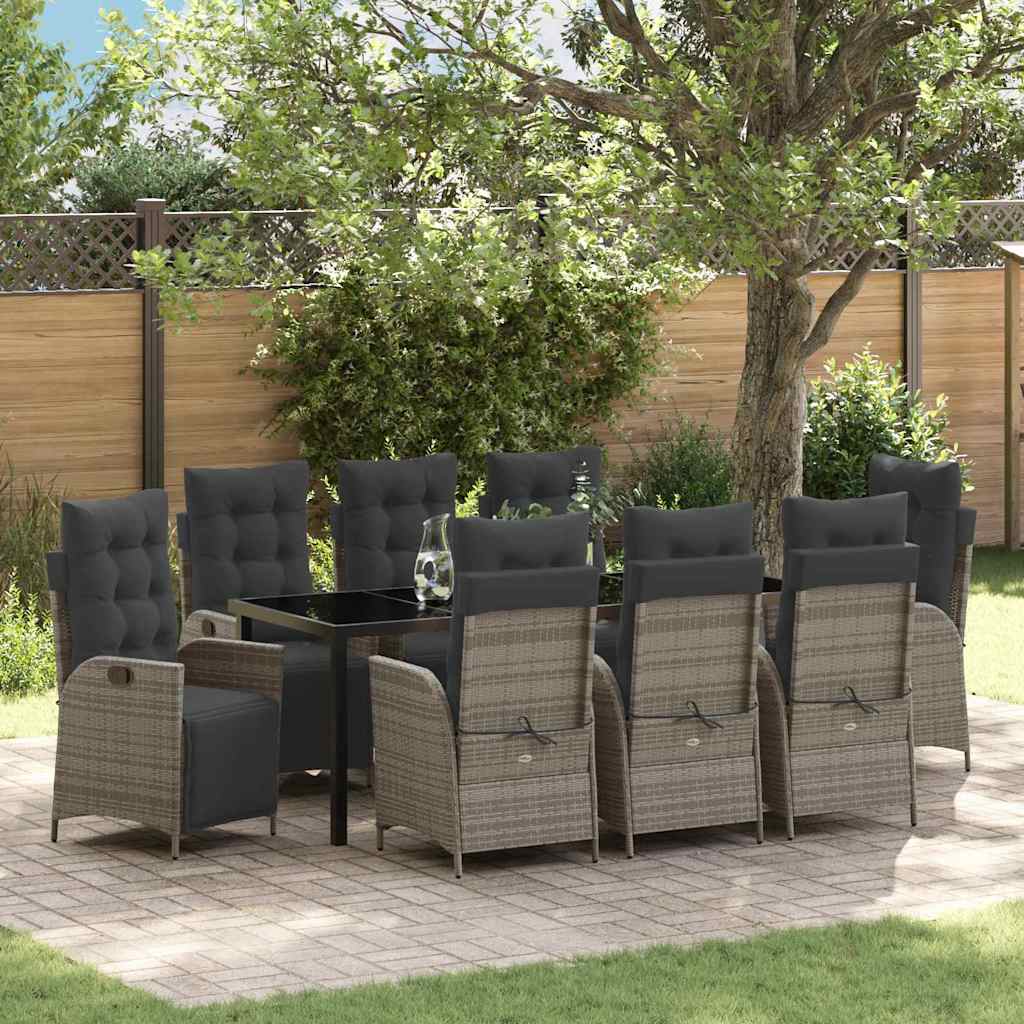 Tuin eettafelset met kussen 9 pcs Grijs poly rattan is nu te koop bij PeponiXL, paradijselijk wonen!