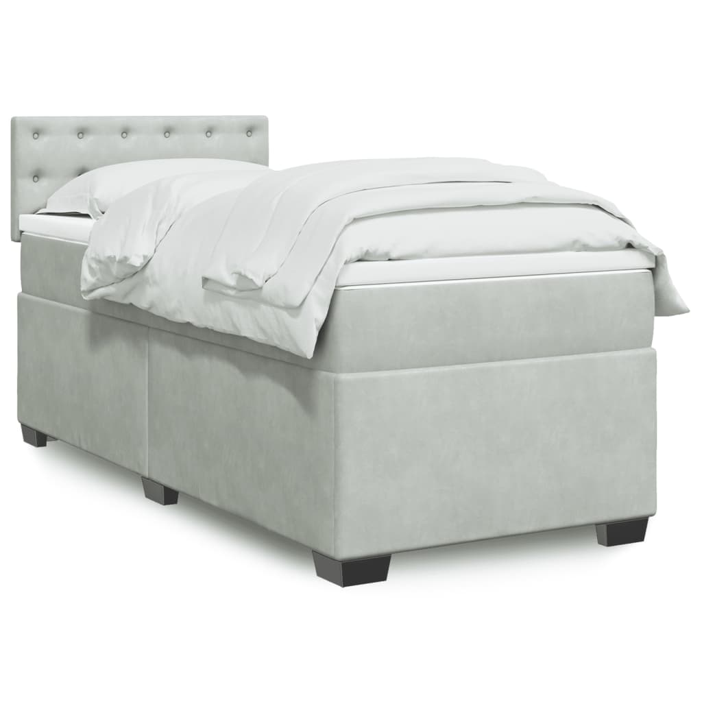 Boxspring met matras fluweel lichtgrijs 90x200 cm is nu te koop bij PeponiXL, paradijselijk wonen!