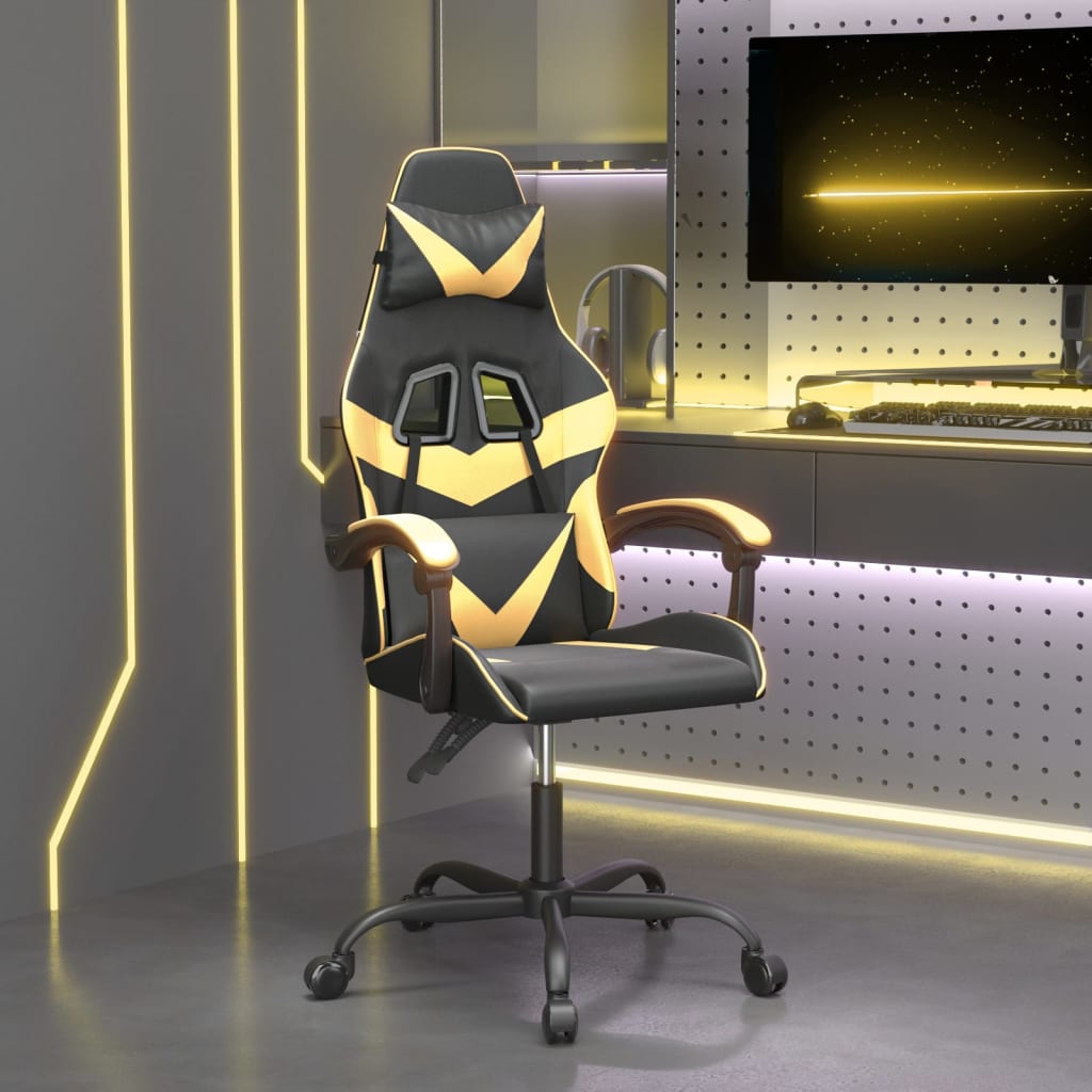 Gamestoel kunstleer zwart en goud is nu te koop bij PeponiXL, paradijselijk wonen!