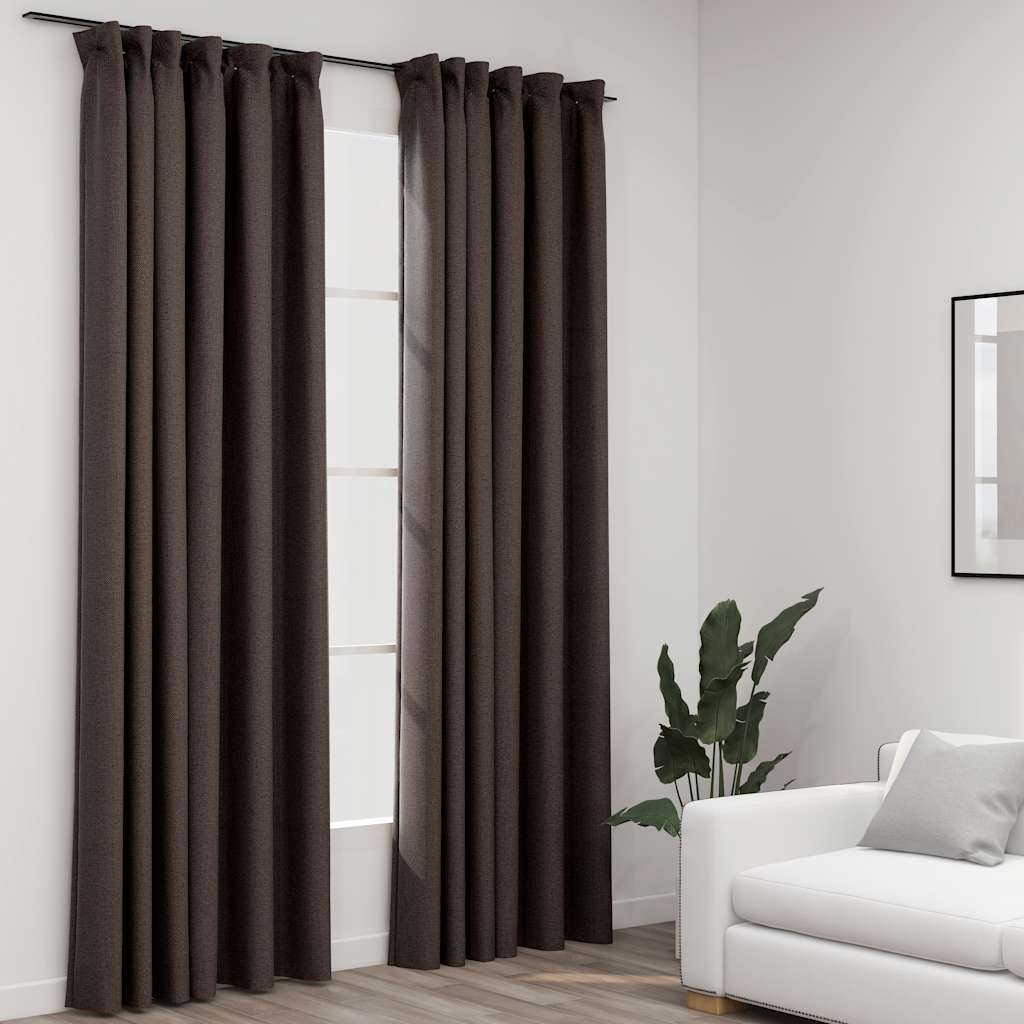 Gordijnen linnen-look verduisterend haken 2 st 140x245 cm taupe is nu te koop bij PeponiXL, paradijselijk wonen!