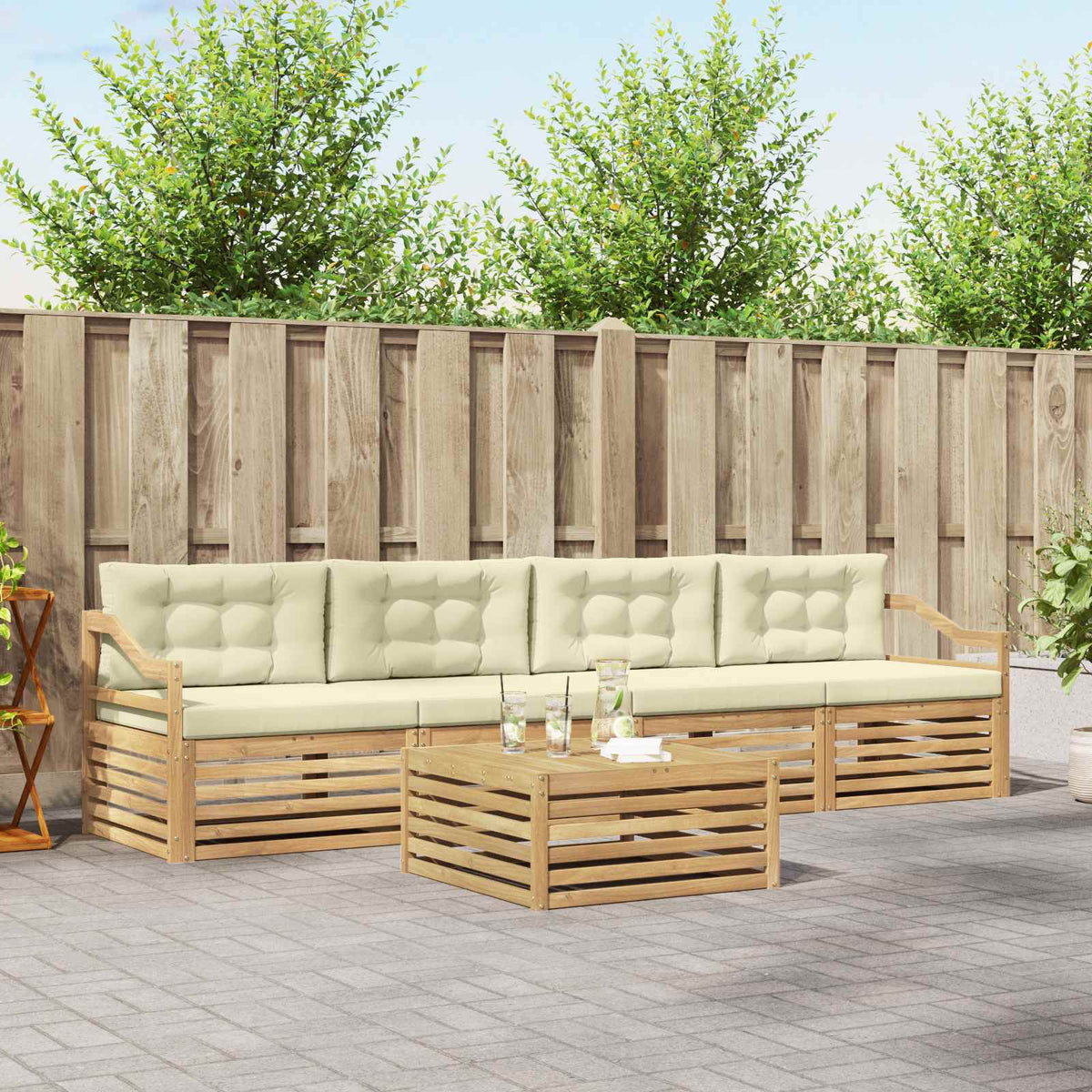 Buiten bankenset 5 pcs Wit en crèmekleurig Massief Acaciahout is nu te koop bij PeponiXL, paradijselijk wonen!