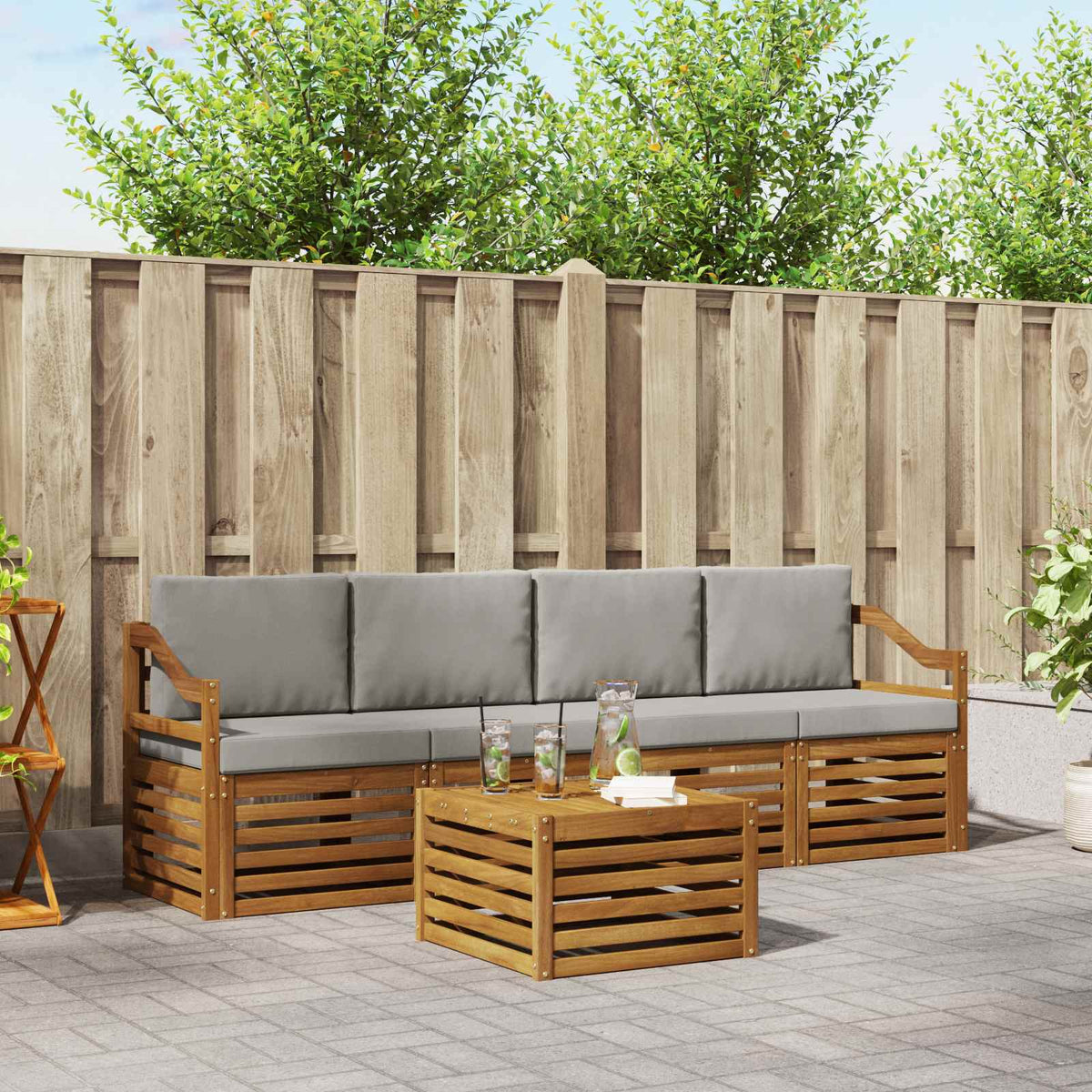 Buiten bankenset met kussen 5 pcs Natuurlijk en Lichtgrijs is nu te koop bij PeponiXL, paradijselijk wonen!