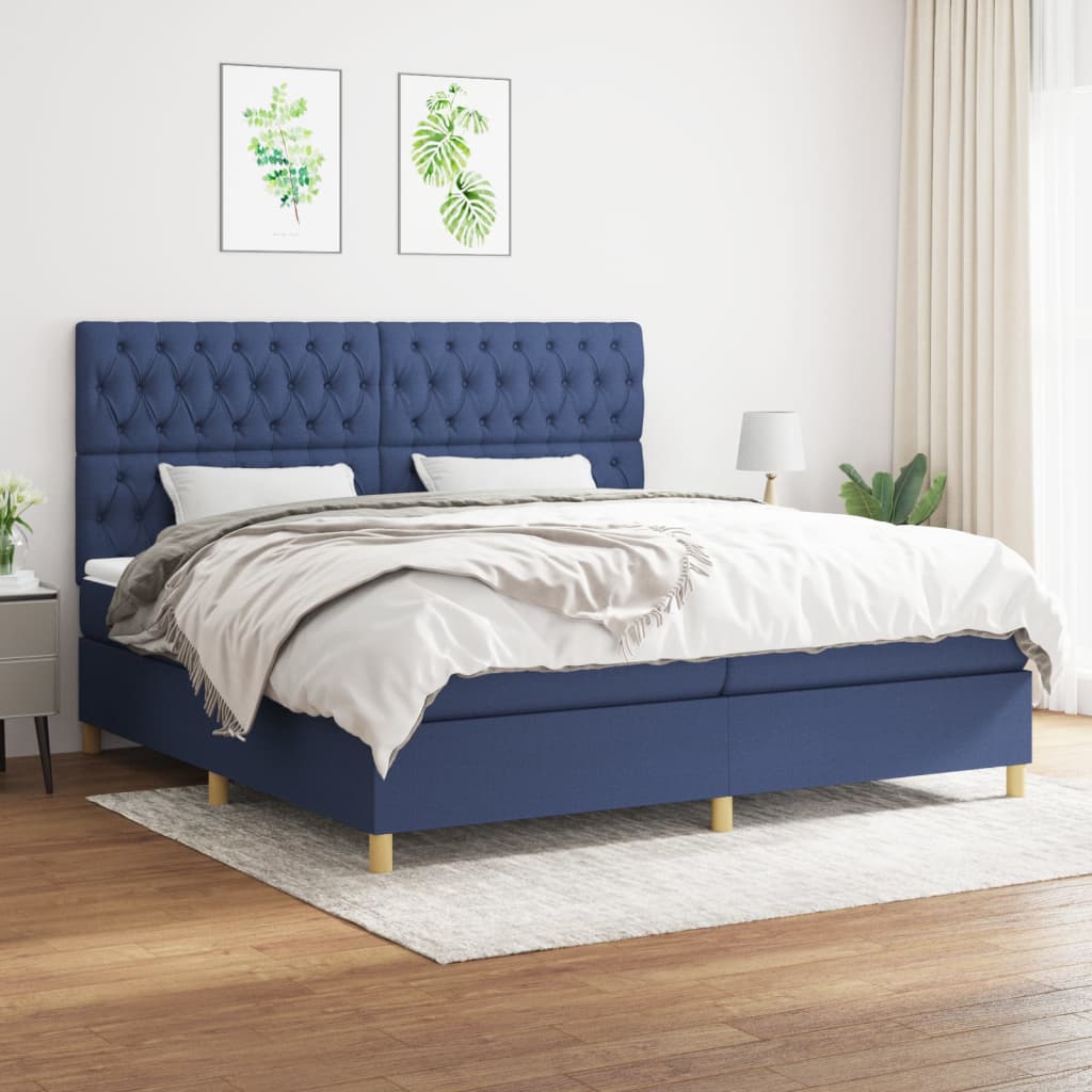 Boxspring met matras stof blauw 200x200 cm is nu te koop bij PeponiXL, paradijselijk wonen!