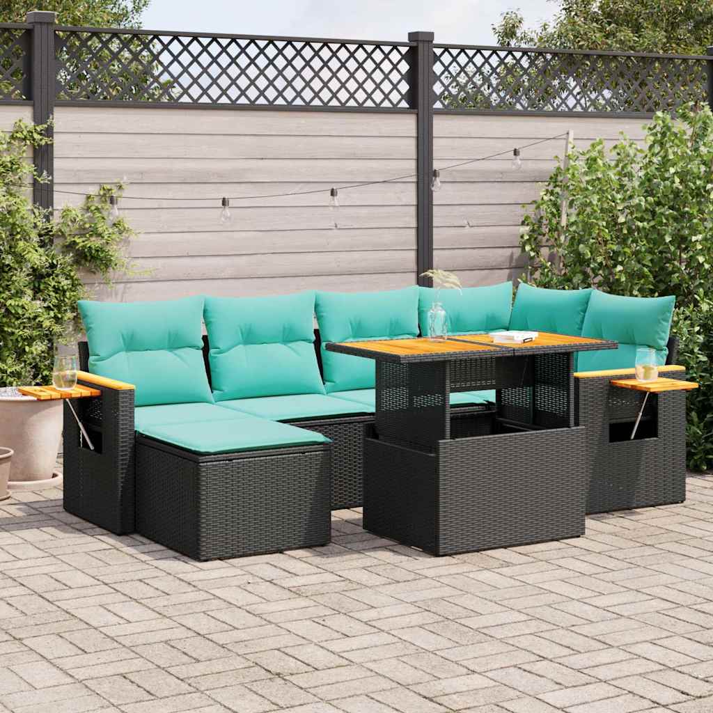 7-delige Loungeset met kussens poly rattan acacia bruin is nu te koop bij PeponiXL, paradijselijk wonen!