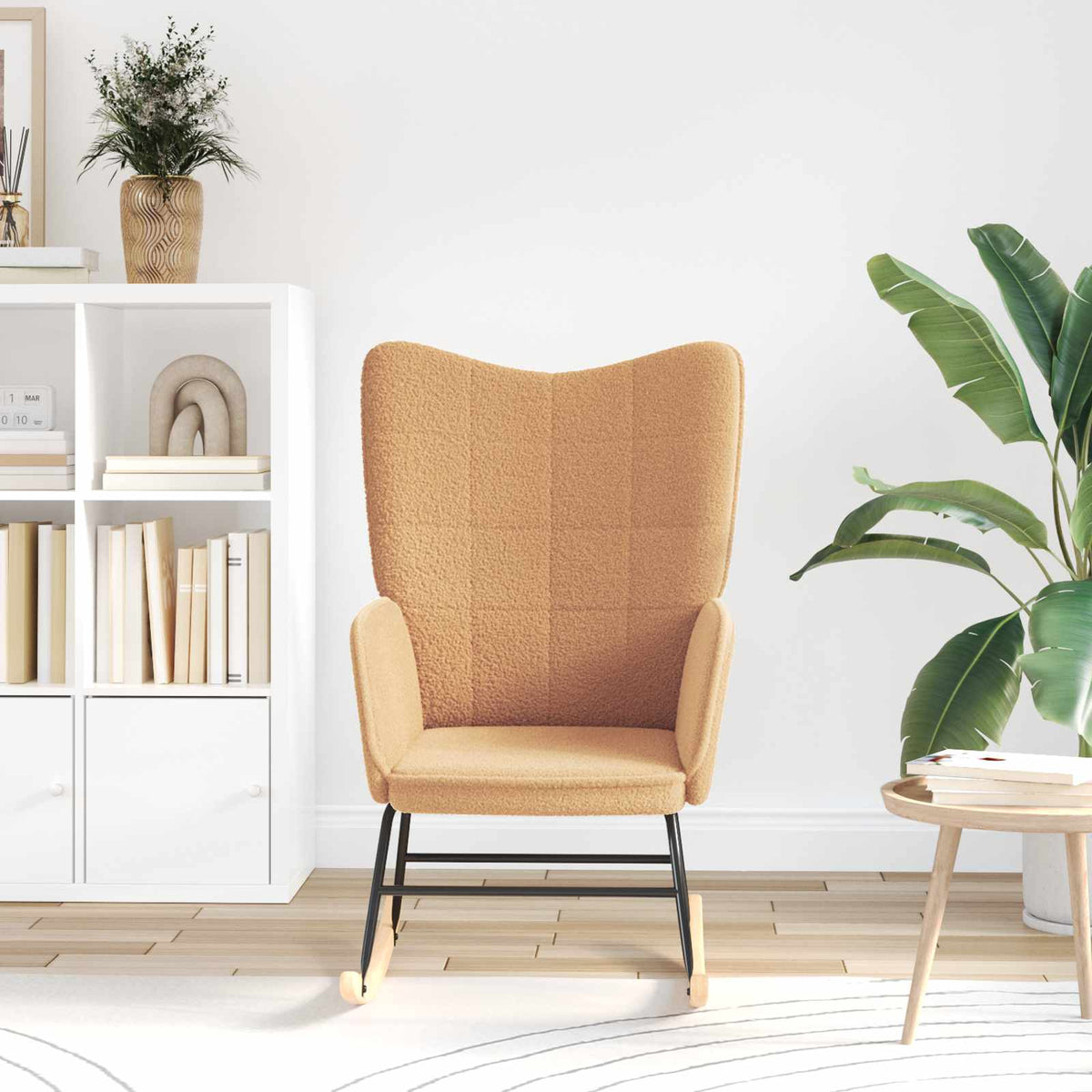 Schommelstoel Beige Sherpa Stof is nu te koop bij PeponiXL, paradijselijk wonen!