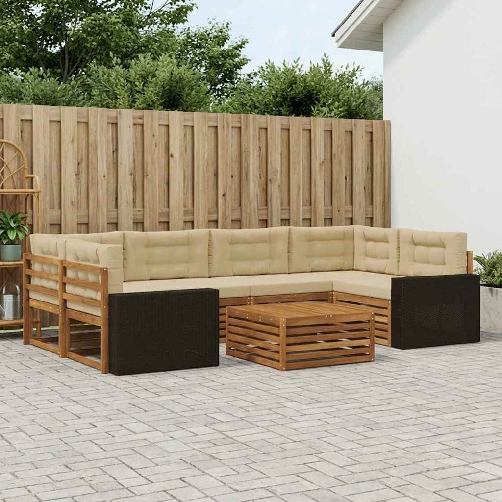 Buiten bankenset met kussen 7 pcs Natuurlijk en Beige Polyester is nu te koop bij PeponiXL, paradijselijk wonen!